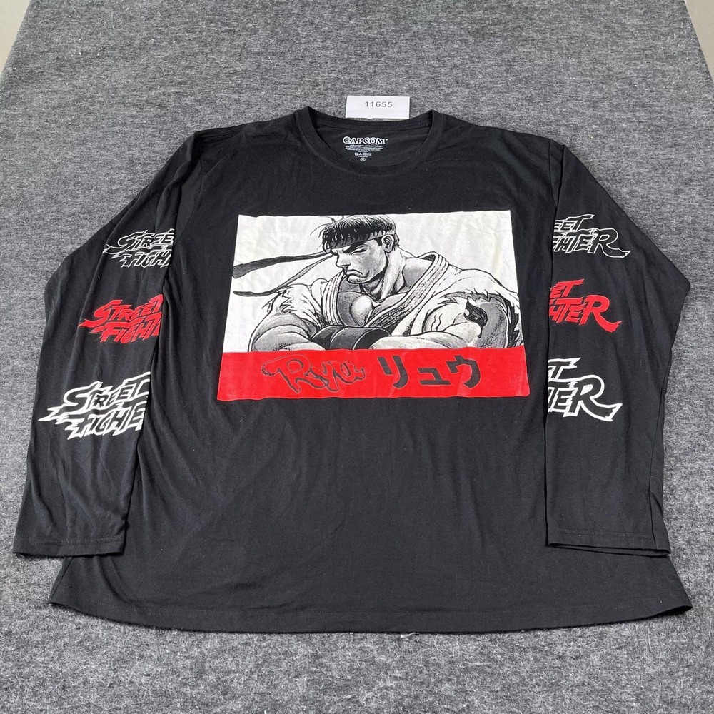 Capcom Street Fighter Ryu Long Sleeve T-Shirt Mens 3XL Black Graphic Tee Logo